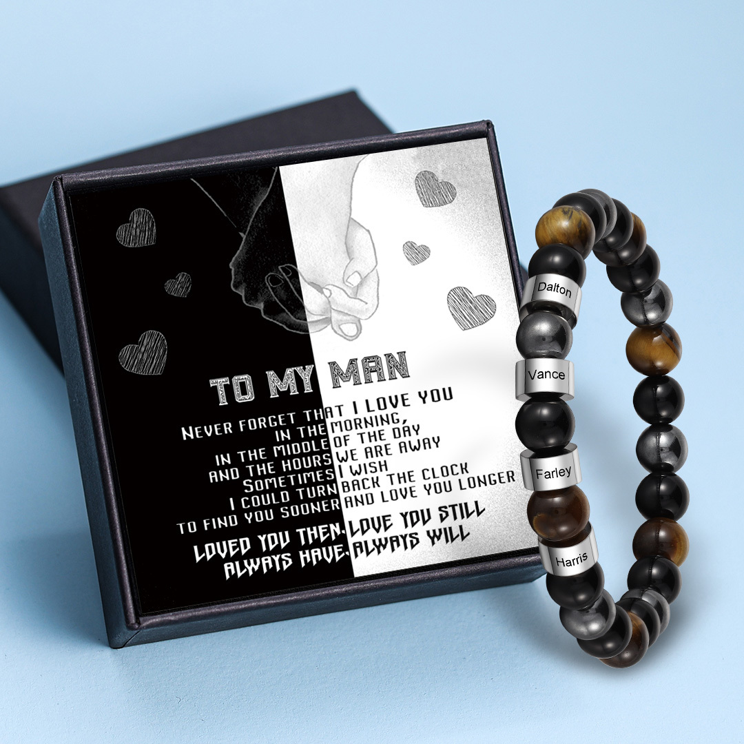 4 Names - Personalised Men's Beaded Bracelet Customised Name Bracelet Birthday Gift for Him-Jessemade AU