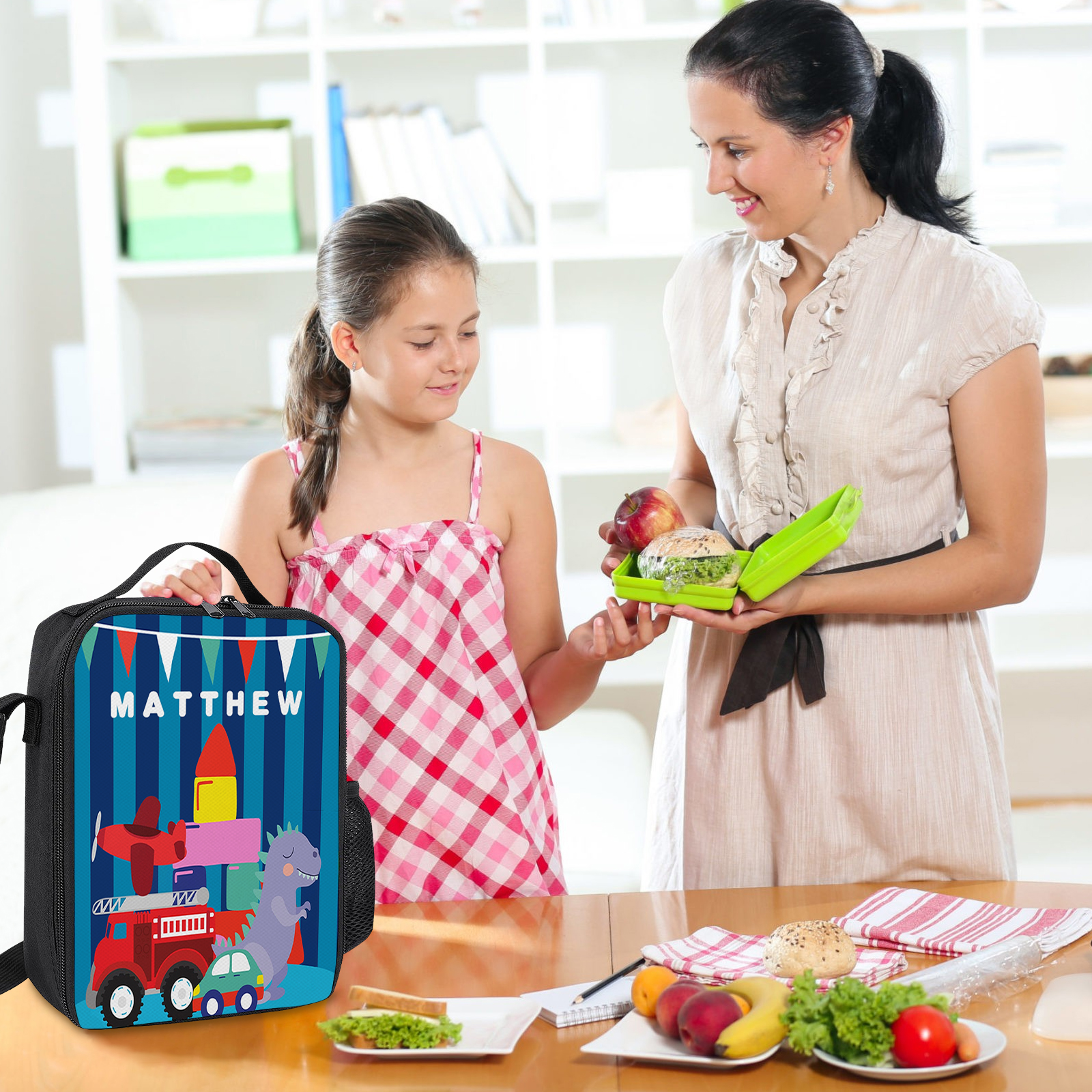 Custom Name Lunch Bag Personalised Blue Stripes Lunch Box Gifts for Kids-Jessemade AU