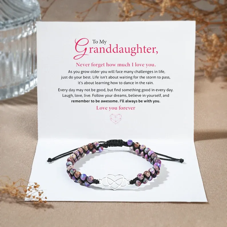 To My Granddaughter Infinity Heart Bracelet with Message Card Adjustable Bracelet Gift for Her - Never Forget How Much I Love You-Jessemade AU
