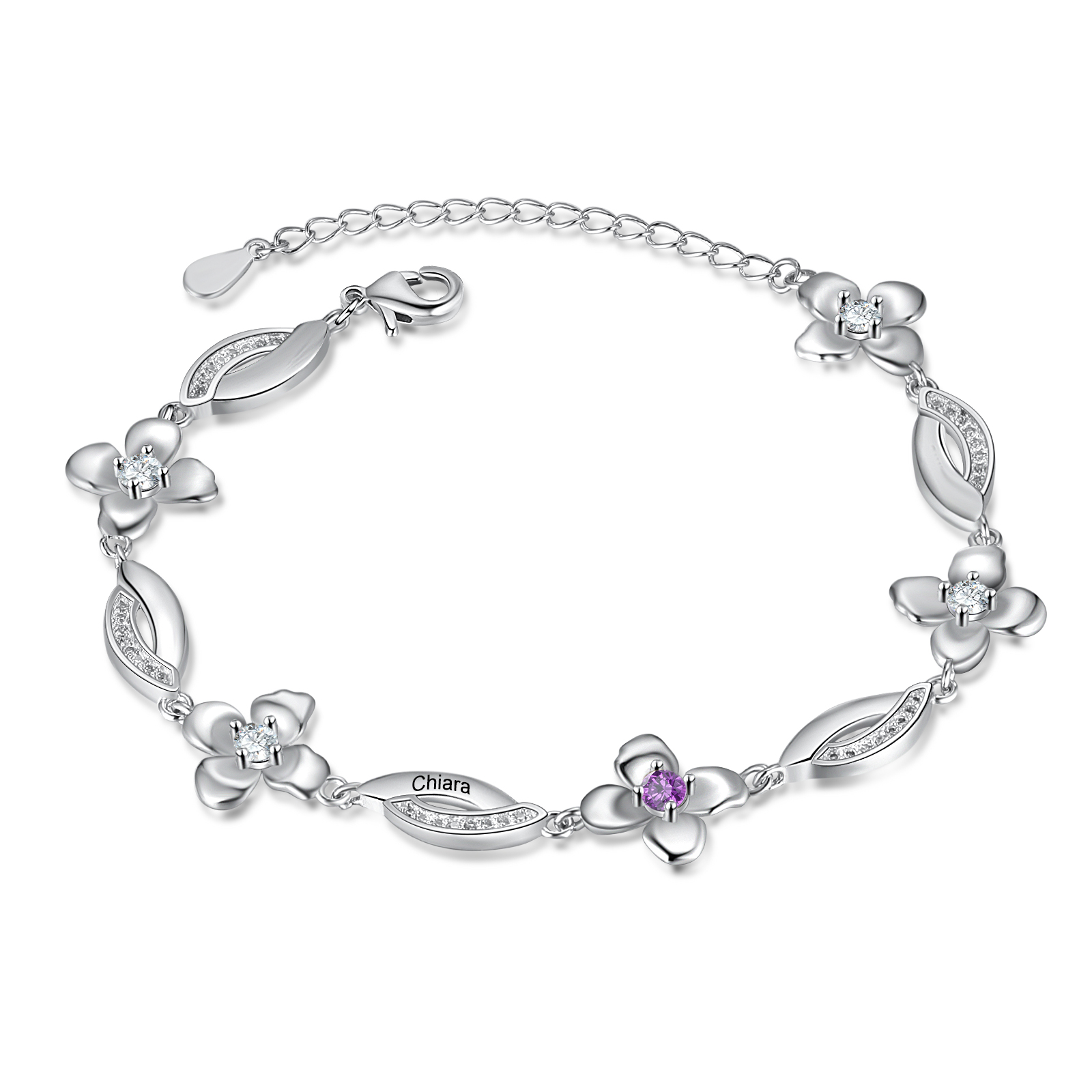 Flowers Bracelet Personalised 1 Birthstone Bracelet Engraved Names Flowers Charm Gifts For Her-Jessemade AU