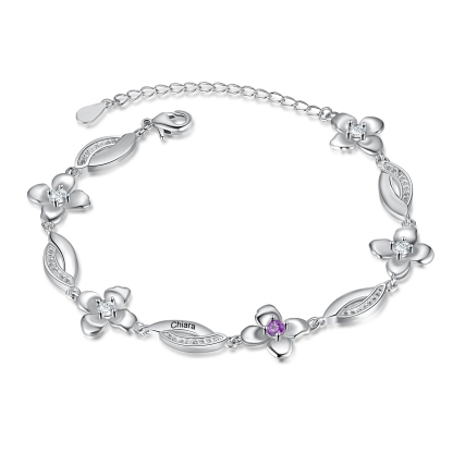 Flowers Bracelet Personalised 1 Birthstone Bracelet Engraved Names Flowers Charm Gifts For Her-Jessemade AU