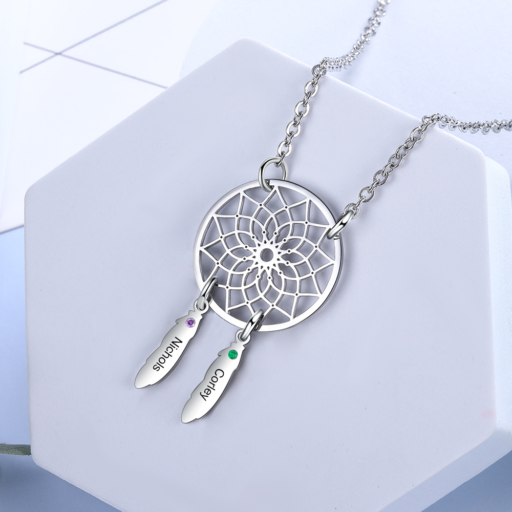 Personalised Dream Catcher Necklace With Names Custom 2 Birthstones Gift For Women-Jessemade AU