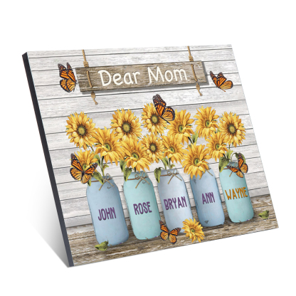 Dear Mom Sunflowers Picture Board Personalised 5 Kids Names Family Keepsake Wood Signs Photo Frame-Jessemade AU