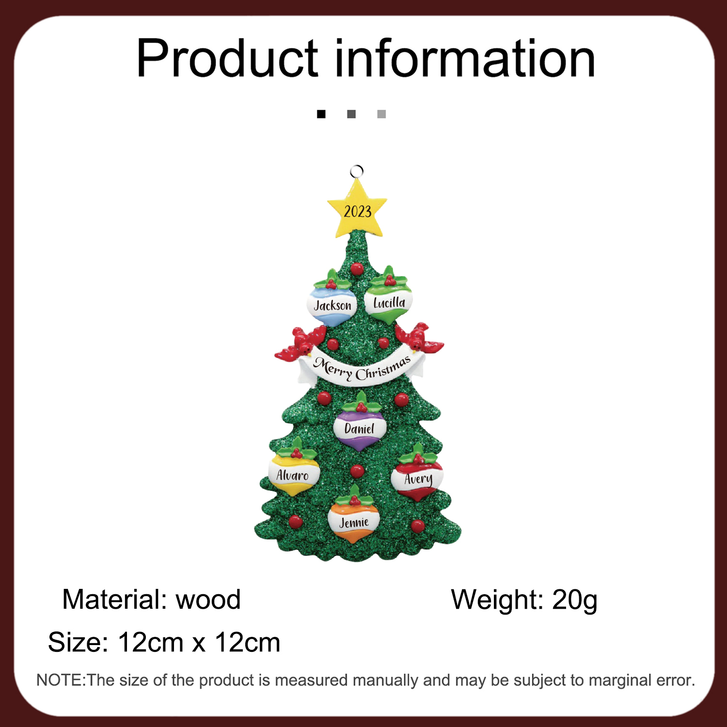 6 Names - Personalised Christmas Tree Ornaments Custom Text & Year Wooden Christmas Pendant Gifts for Family Friends-Jessemade AU