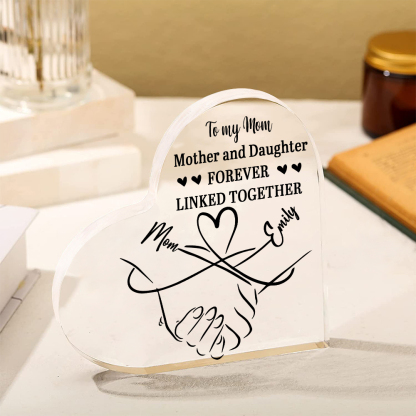 Personalised Text Acrylic Heart Keepsake Custom 2 Names Holding Hands Ornament - Mother And Daughter Forever Linked Together-Jessemade AU