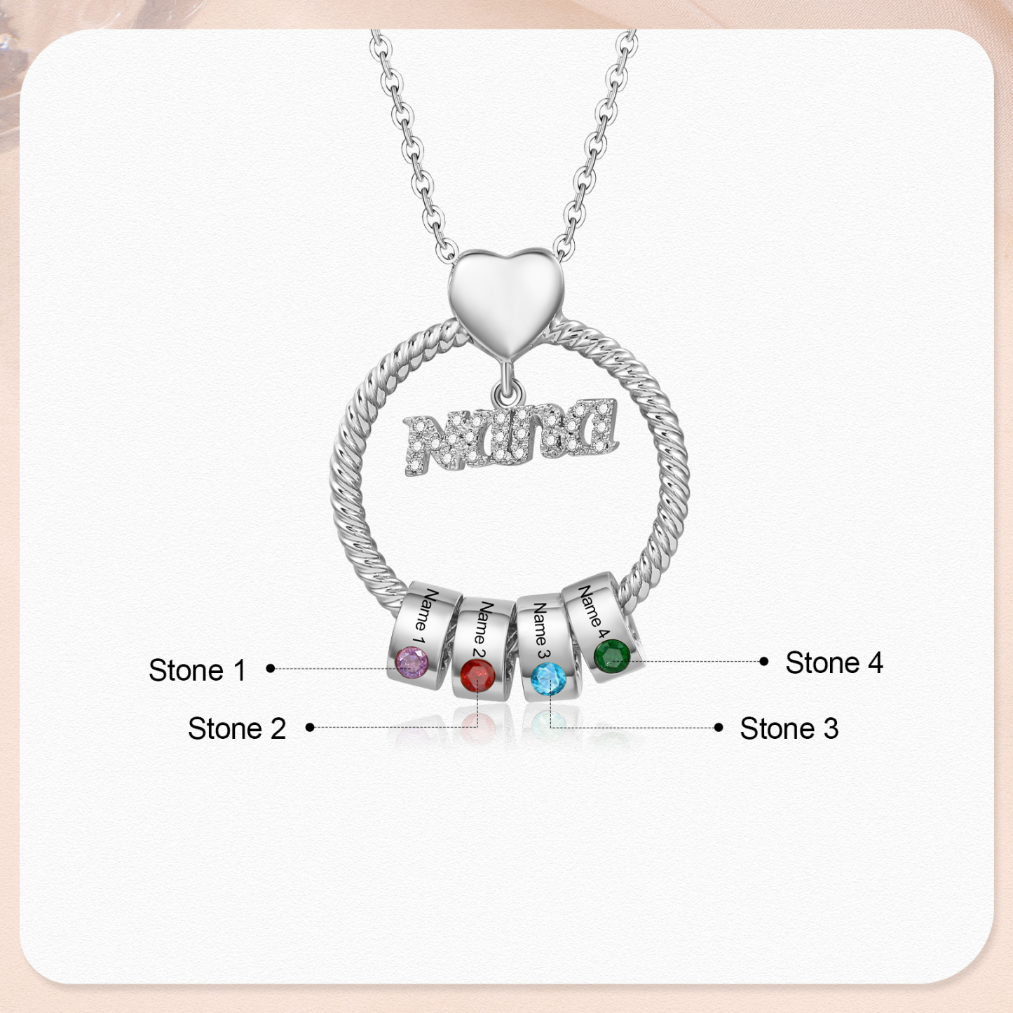 4 Names - Personalised Nana Necklace Custom Names & Birthstones Circle Pendant Necklace Gift for Grandma Nana-Jessemade AU