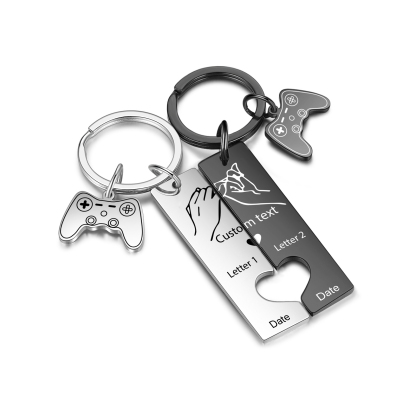 Personalised Couple Keychain Pinky Swear Custom Text & 2 Letters & Date Keyring Game Console Valentine's Day Gift for Him/Her-Jessemade AU