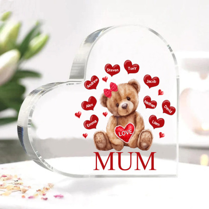 9 Names - Personalised Acrylic Heart Keepsake Custom 2 Texts Teddy Bear Ornaments Gifts for Grandma/Mother-Jessemade AU