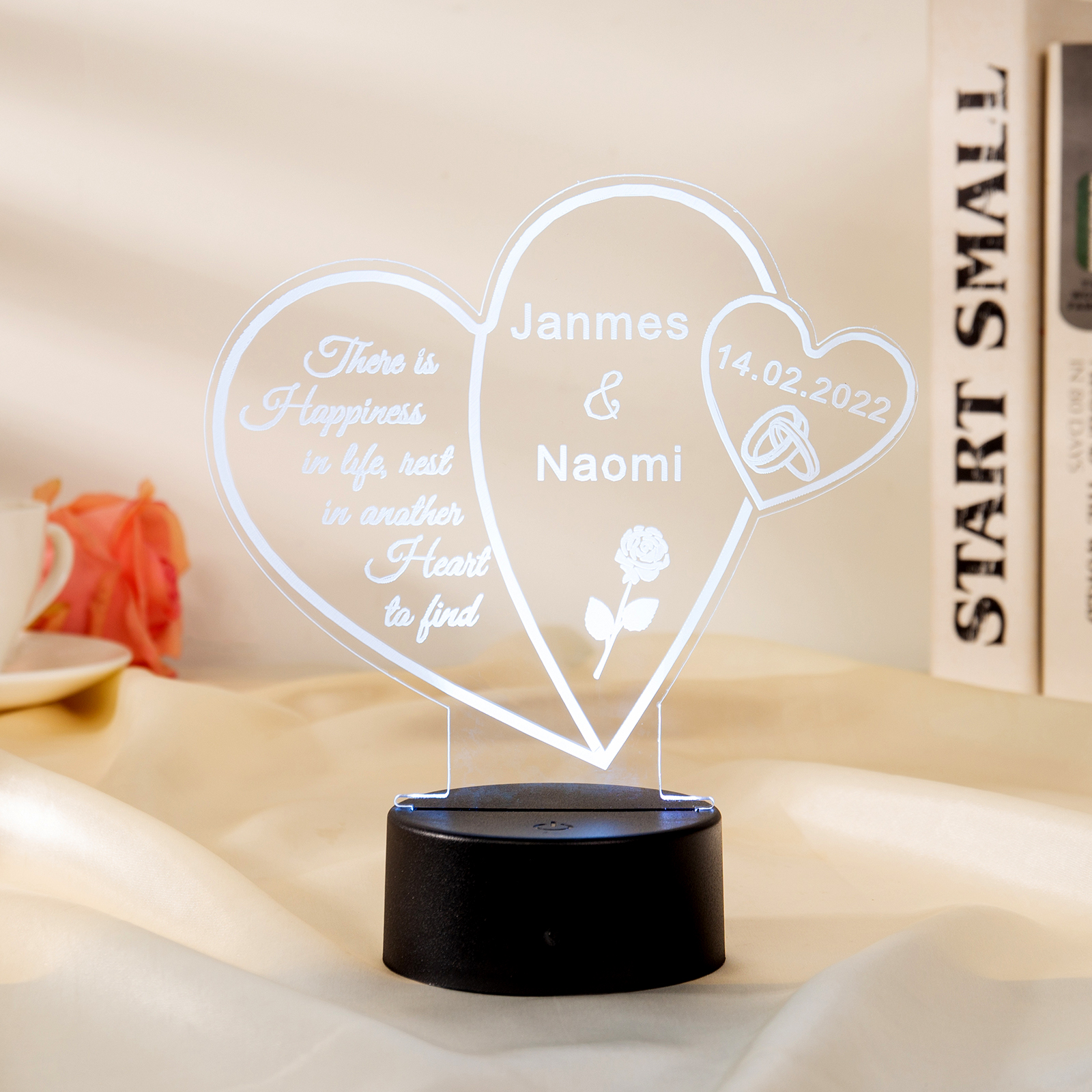 Custom Couple Heart Night Light With Name LED Lamp Gifts For Couple-Jessemade AU