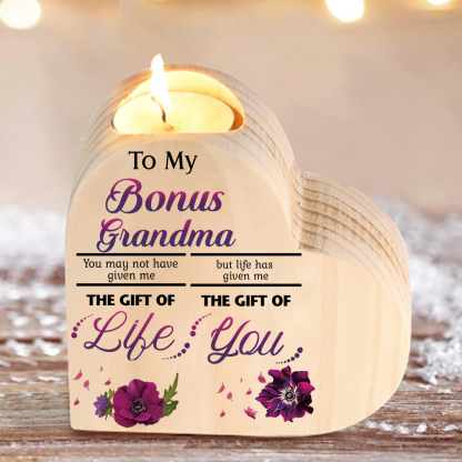 To My Bonus Grandma Violet Flower Heart Candle Holder "Life Has Given Me The Gift of You" Wooden Candlestick-Jessemade AU