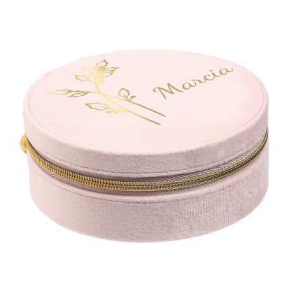 Personalised Name Jewelry Storage Box Custom Birth Flower Travel Jewelry Box Circle Box Gifts for Her-Jessemade AU