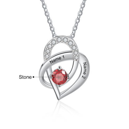 Personalised Heart Necklace With 1 Birthstone Engraved Names Gift For Women-Jessemade AU