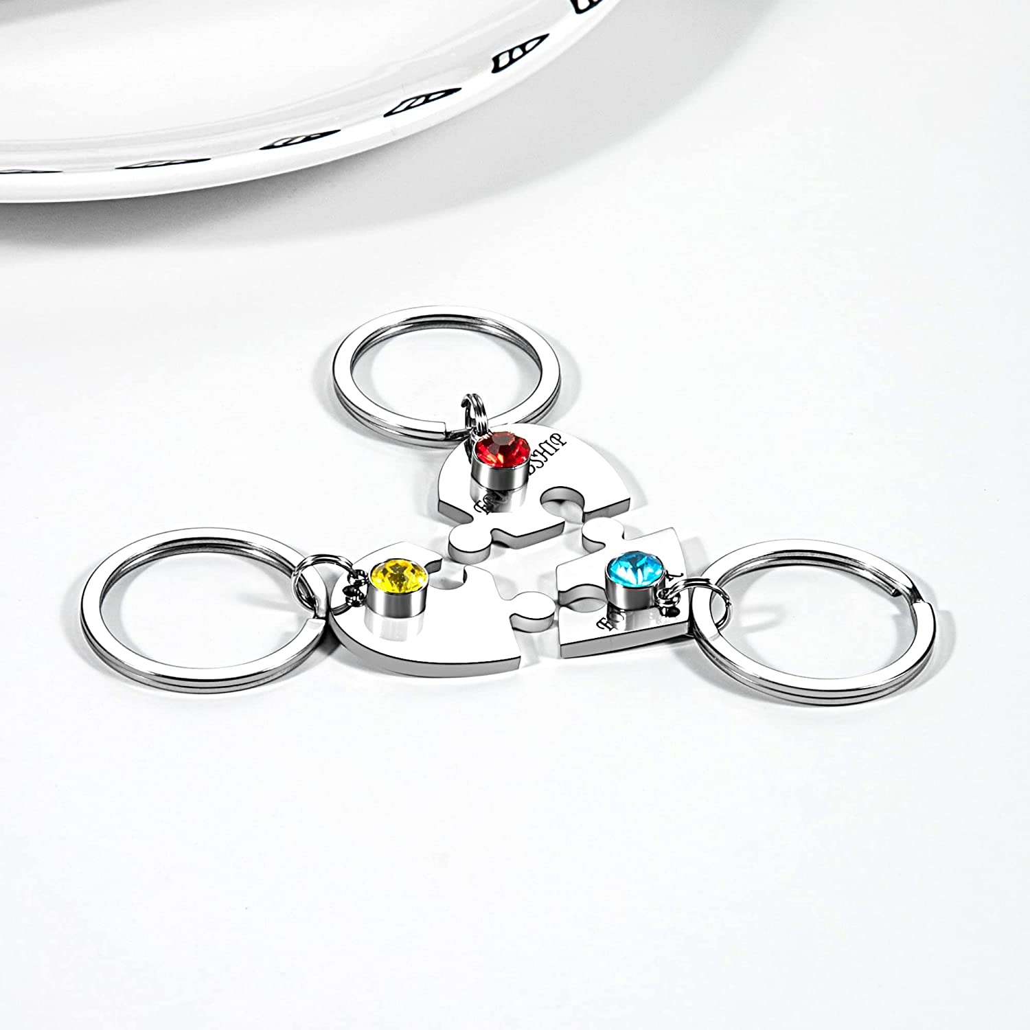 Personalised 3 Names Heart Puzzle Keychain with Birthstones Gifts for Family-Jessemade AU