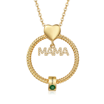 1 Name - Personalised Mama Circle Pendant Necklace Custom Name & Birthstone Necklace Mother's Day Gifts-Jessemade AU