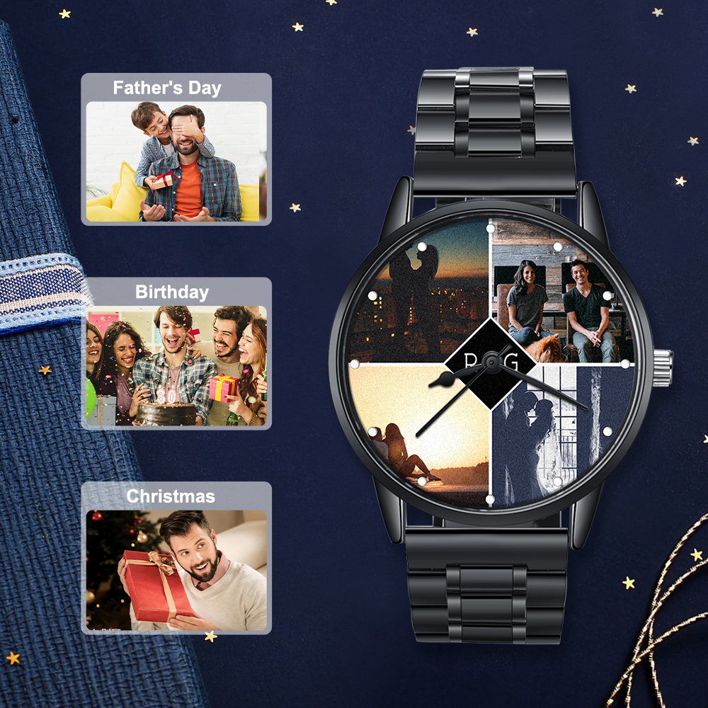Personalised Photo Watch Custom 4 Photos Mechanical Watch Date Keepsake Gifts for Him-Jessemade AU