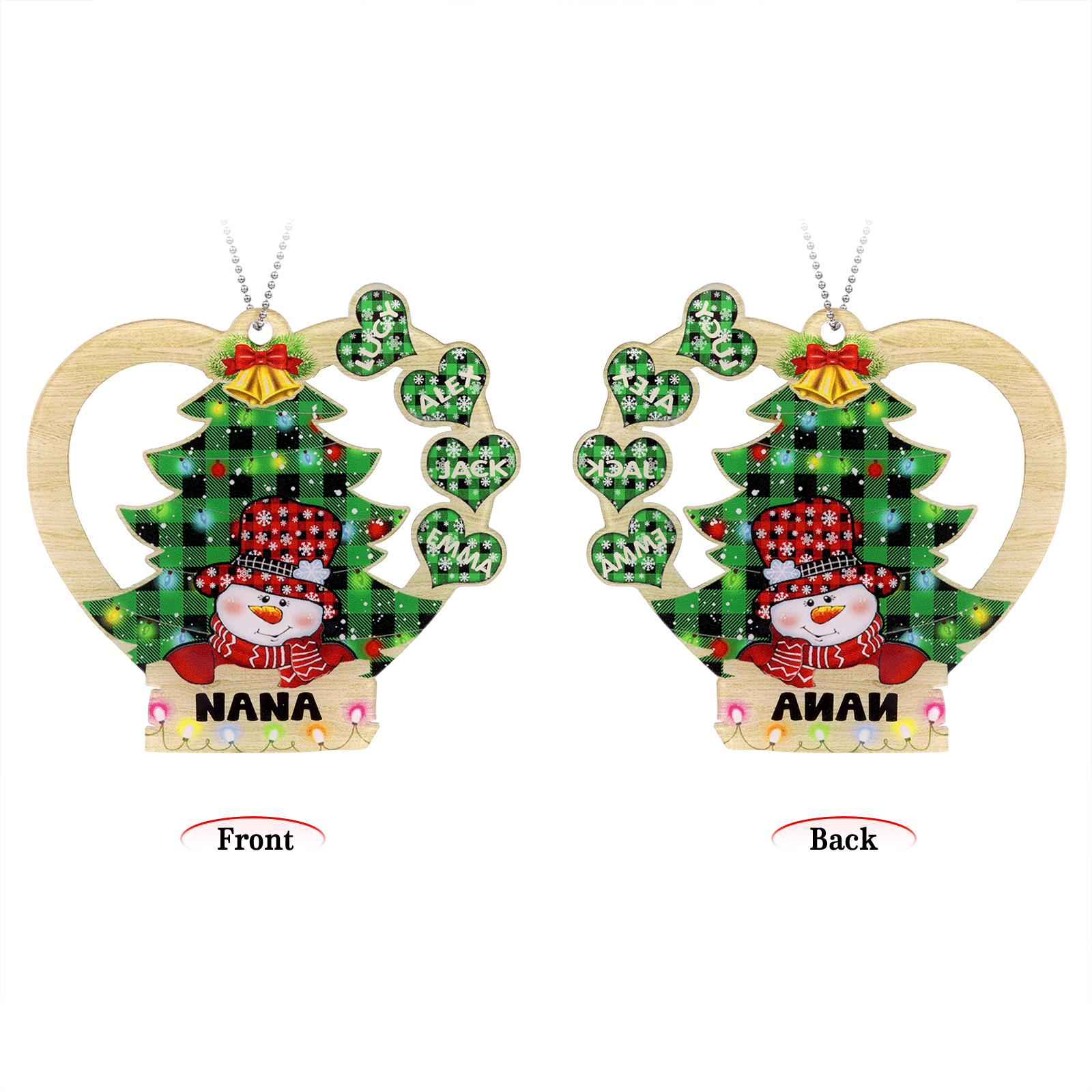4 Names - Personalised Heart Christmas Tree Ornament Customised Name & Text Acrylic Snowman Hanging Ornaments Gift for Family-Jessemade AU