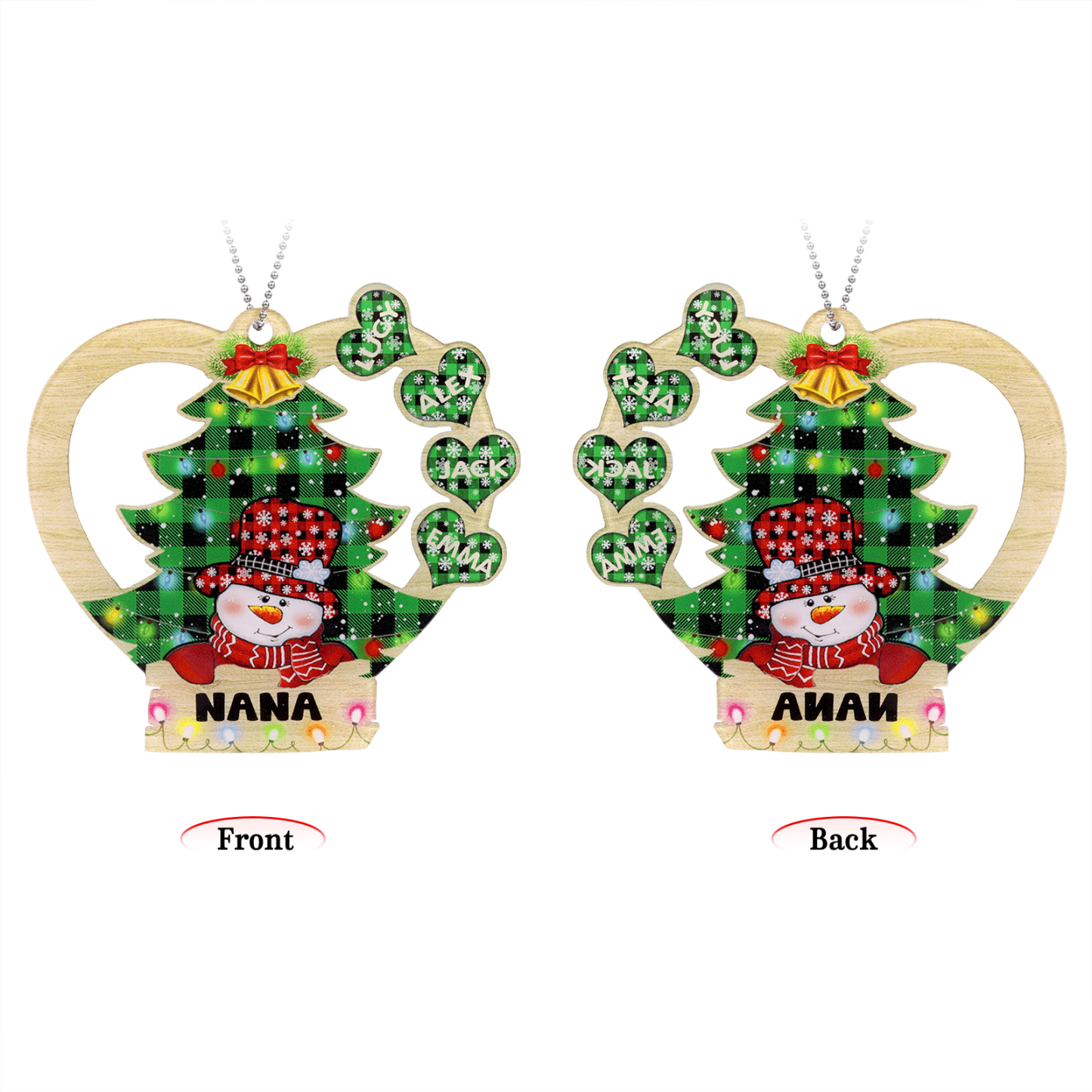 4 Names - Personalised Heart Christmas Tree Ornament Customised Name & Text Acrylic Snowman Hanging Ornaments Gift for Family-Jessemade AU