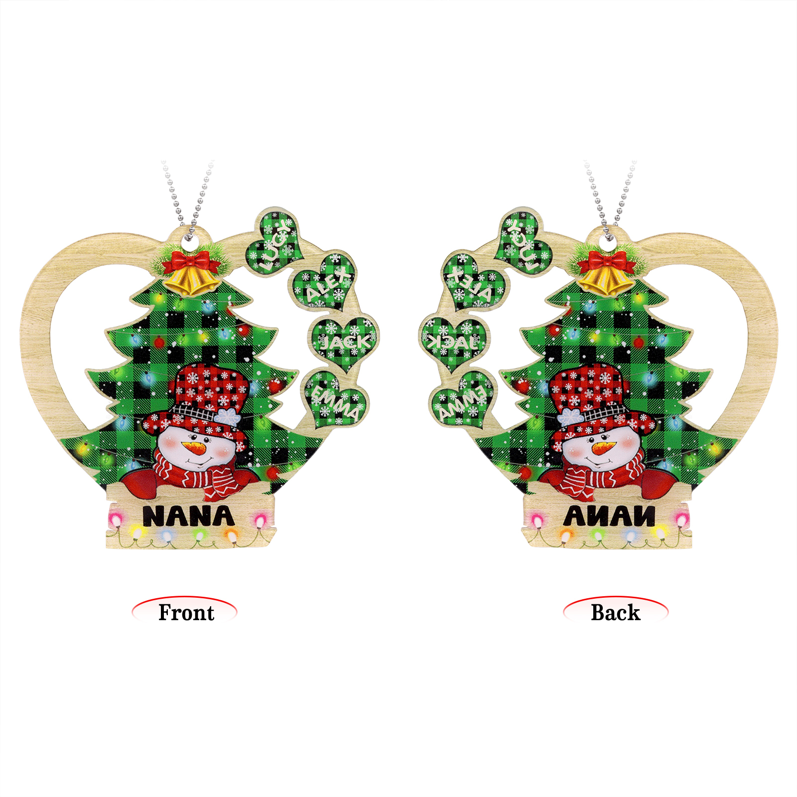 4 Names - Personalised Heart Christmas Tree Ornament Customised Name & Text Acrylic Snowman Hanging Ornaments Gift for Family-Jessemade AU