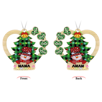 4 Names - Personalised Heart Christmas Tree Ornament Customised Name & Text Acrylic Snowman Hanging Ornaments Gift for Family-Jessemade AU