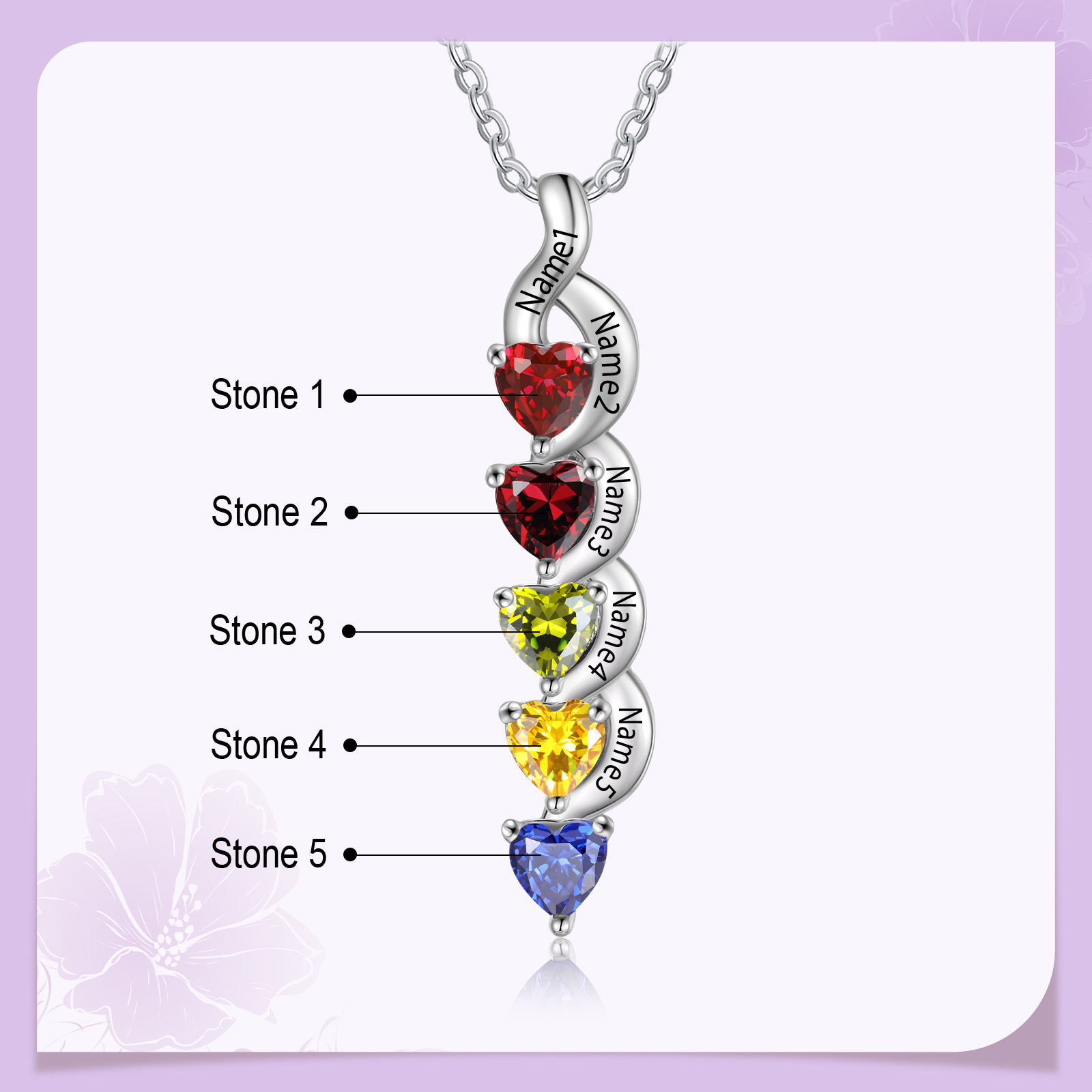 5 Names - Personalised Pendant Necklace Customised Names & Birthstones Necklace Birthday Gift for Women Girls-Jessemade AU