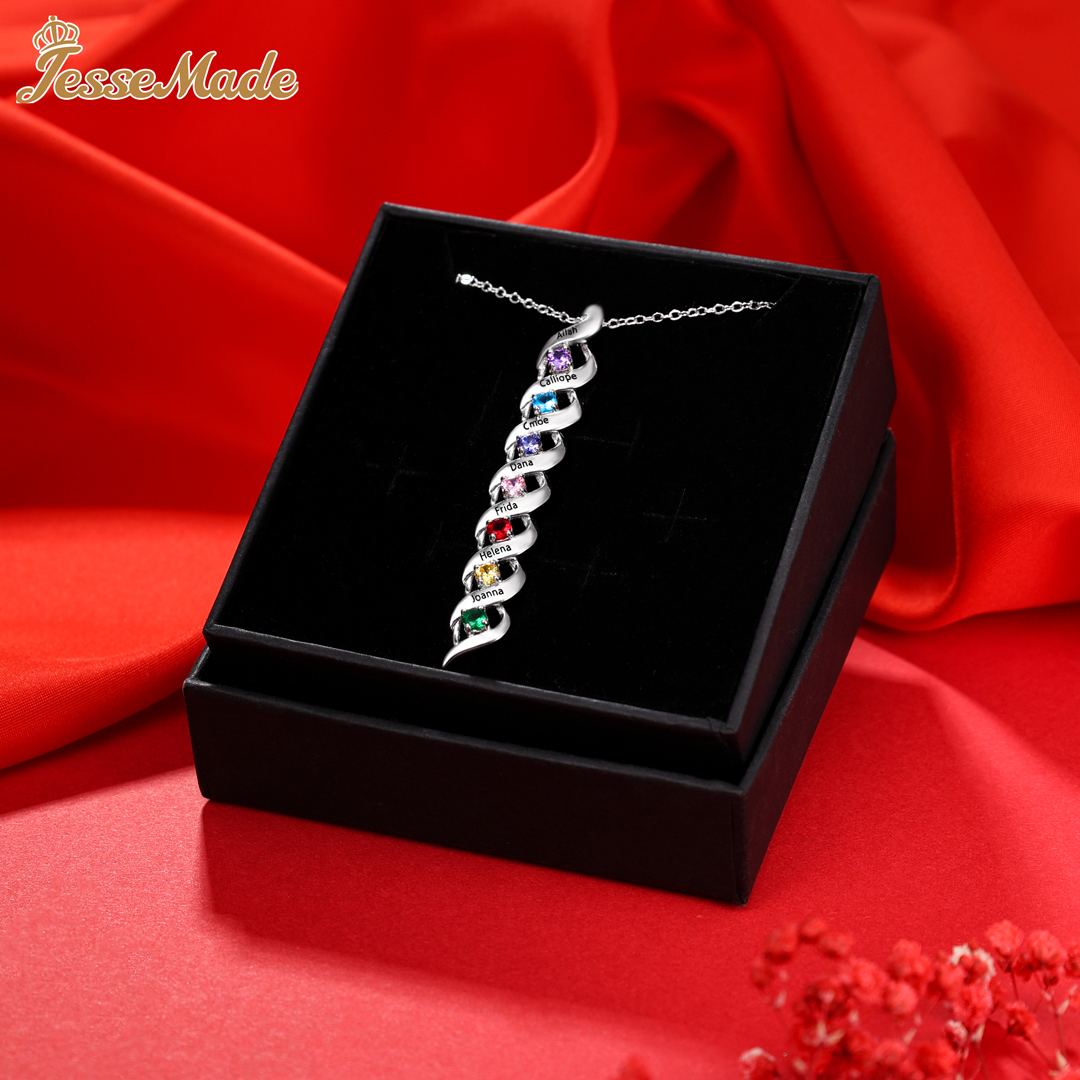 Personalised Necklace Cascading Pendant with 7 Birthstones Engraving 7 Names Gifts for Her-Jessemade AU