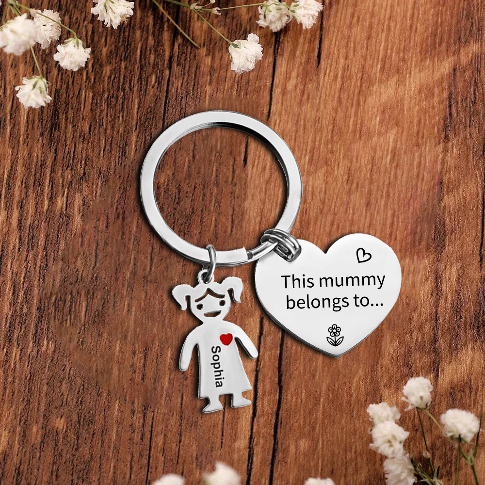 Personalised Heart Keychain With Engraved 1 Kid's Names Charm "This Mummy Belongs to" Mother's Day Gifts For Mum-Jessemade AU