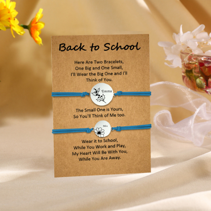 2 Pcs Bracelet Set Personalised Names & Birth Flowers Adjustable Bracelets with Message Card Back to School Gifts for Daughters-Jessemade AU