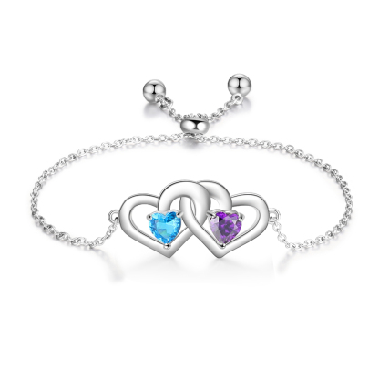 Personalised Heart Bracelet With 2 Birthstones Engraved Names Bracelet Gift For Women-Jessemade AU