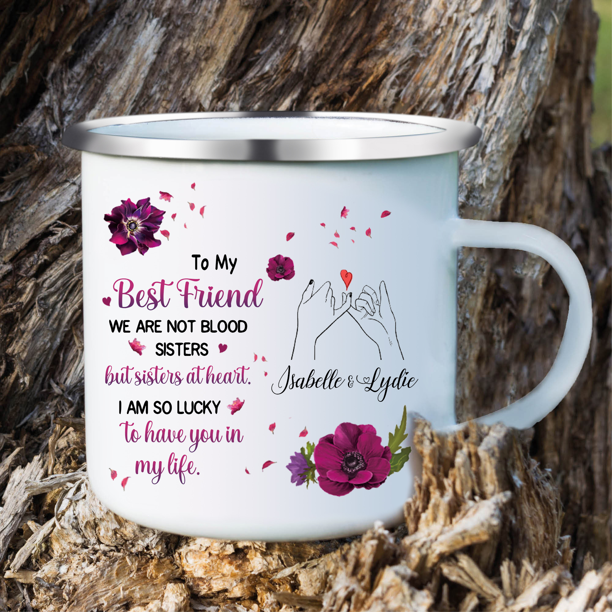 To My Best Friend Photo Mugs Customised 2 Names Enamel Cup Violets Mug - I Am So Lucky To Have You In My Life-Jessemade AU