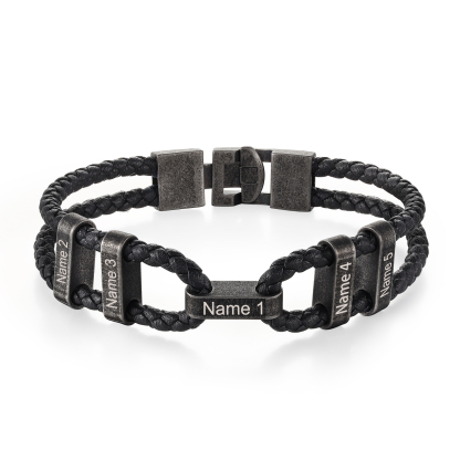 5 Names - Vintage Men's Leather Bracelet Custom Name Bracelet Two Layers Bracelet Personalised Gift for Him-Jessemade AU
