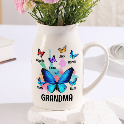 Personalised Ceramic Flower Vase Custom 2–8 Names & 1 Text Colourful Butterfly Vase Gift for Mother/Grandma-Jessemade AU