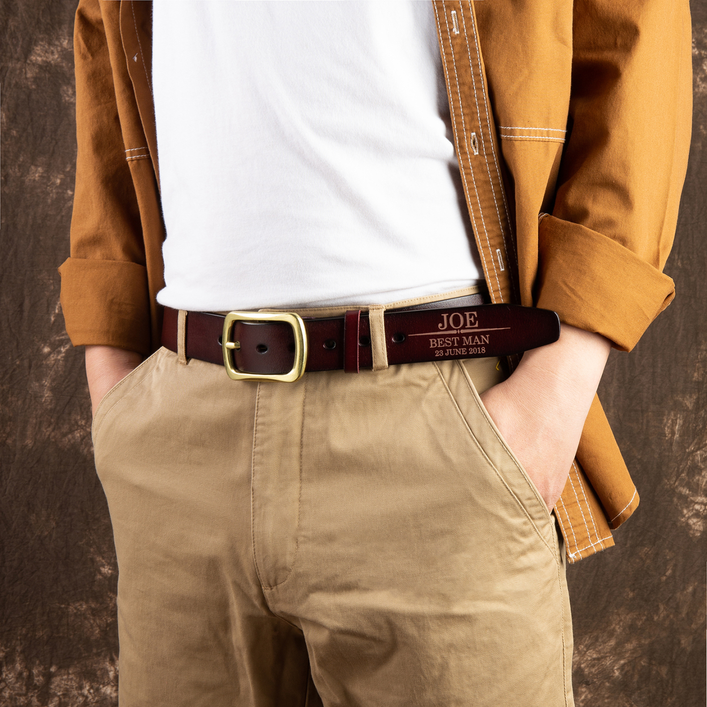 Personalised Genuine Leather Belt Engraved Names Men's Belt for Him-Jessemade AU