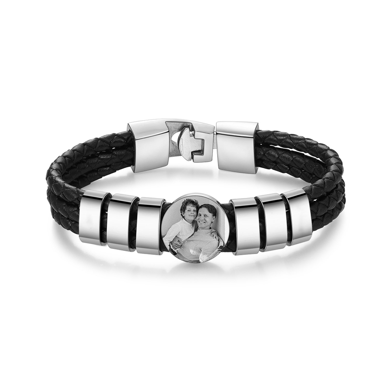Personalised Men's Leather Bracelet Custom 6 Names & 1 Photo Braided Bracelet Father's Day Gifts for Him-Jessemade AU