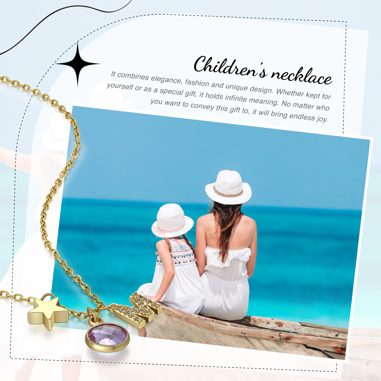 Personalised Necklace Custom Birthstone and Initial Kid's Star Pendant Necklace-Jessemade AU