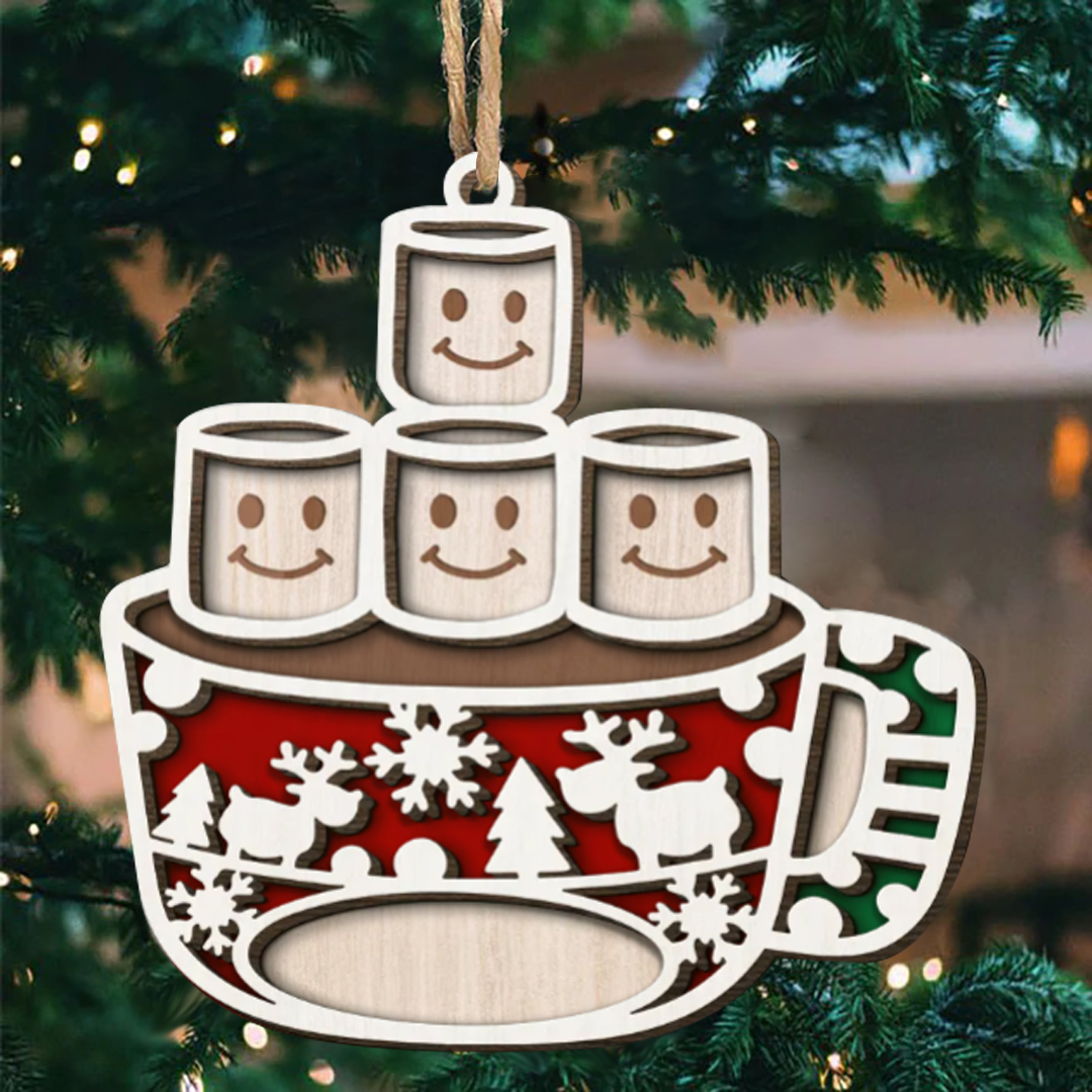 Christmas Family Ornament Custom 1 Name Coffee Cup Layered Wood Christmas Ornament-Jessemade AU