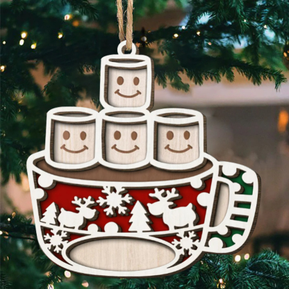 Christmas Family Ornament Custom 1 Name Coffee Cup Layered Wood Christmas Ornament-Jessemade AU