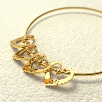 To My Mother Personalised Love Bracelet with 4 Heart Charms Engraved 4 Names Bangle Bracelet-Jessemade AU
