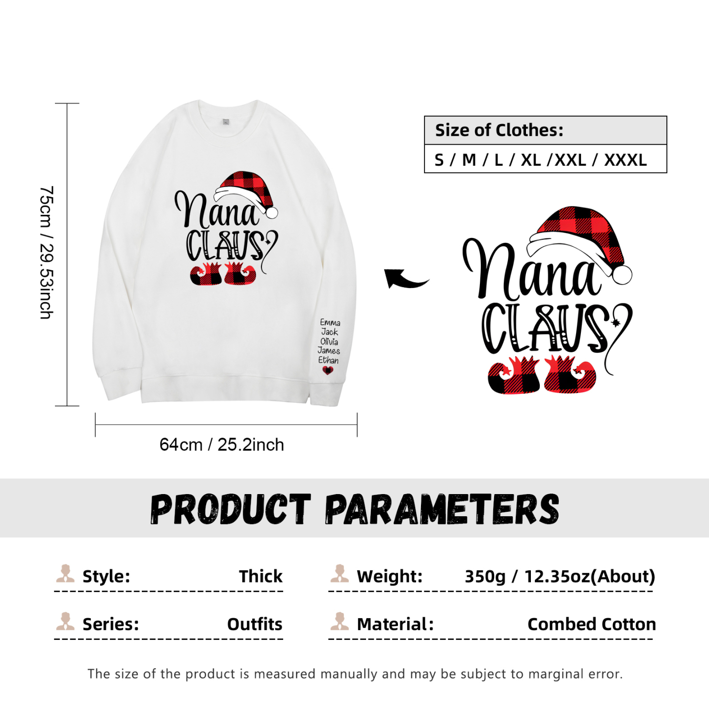 5 Names - Personalised Christmas Sweatshirt Custom Name & Text Sweatshirt Nana Claus Sweatshirt Gift for Family -Jessemade AU