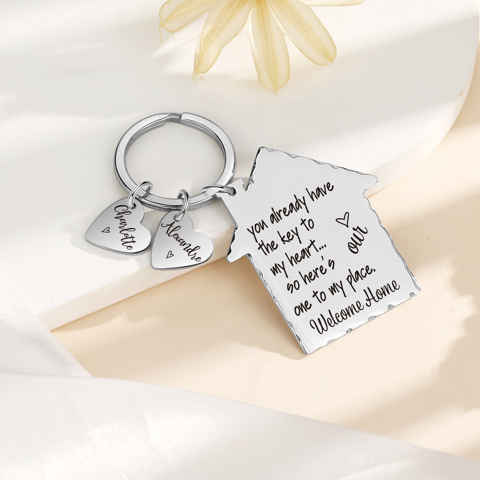 New Home Keychain Custom 2 Names Keyring Stainless Steel Personalised Gift for Couples-Jessemade AU