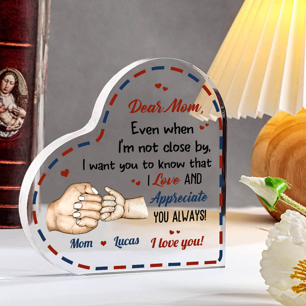 Dear Mum/Mom Personalised 2 Names Acrylic Heart Keepsake Fist Bump Ornaments - I Want You to Know That I Love and Appreciate You Always-Jessemade AU