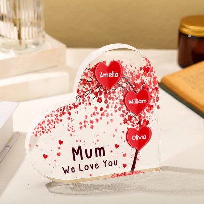 3 Names - Personalised Acrylic Heart Keepsake Custom Text Red Tree Ornaments Gifts for Grandma/Mother-Jessemade AU