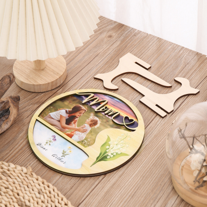 Personalised Photo & Text Wooden Plaque Custom 3 Birth Flowers & 2 Names Wooden Sign With Stand Gifts for Mum/Nana-Jessemade AU