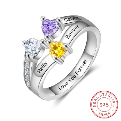 Personalised Birthstone Mother Ring Engraved 3 Names Promise Ring Gifts for Her-Jessemade AU