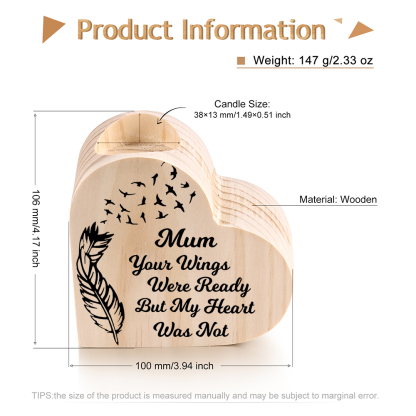 To My Mum Wooden Heart Candle Holder Memorial Candlesticks "Your Wings Were Ready"-Jessemade AU