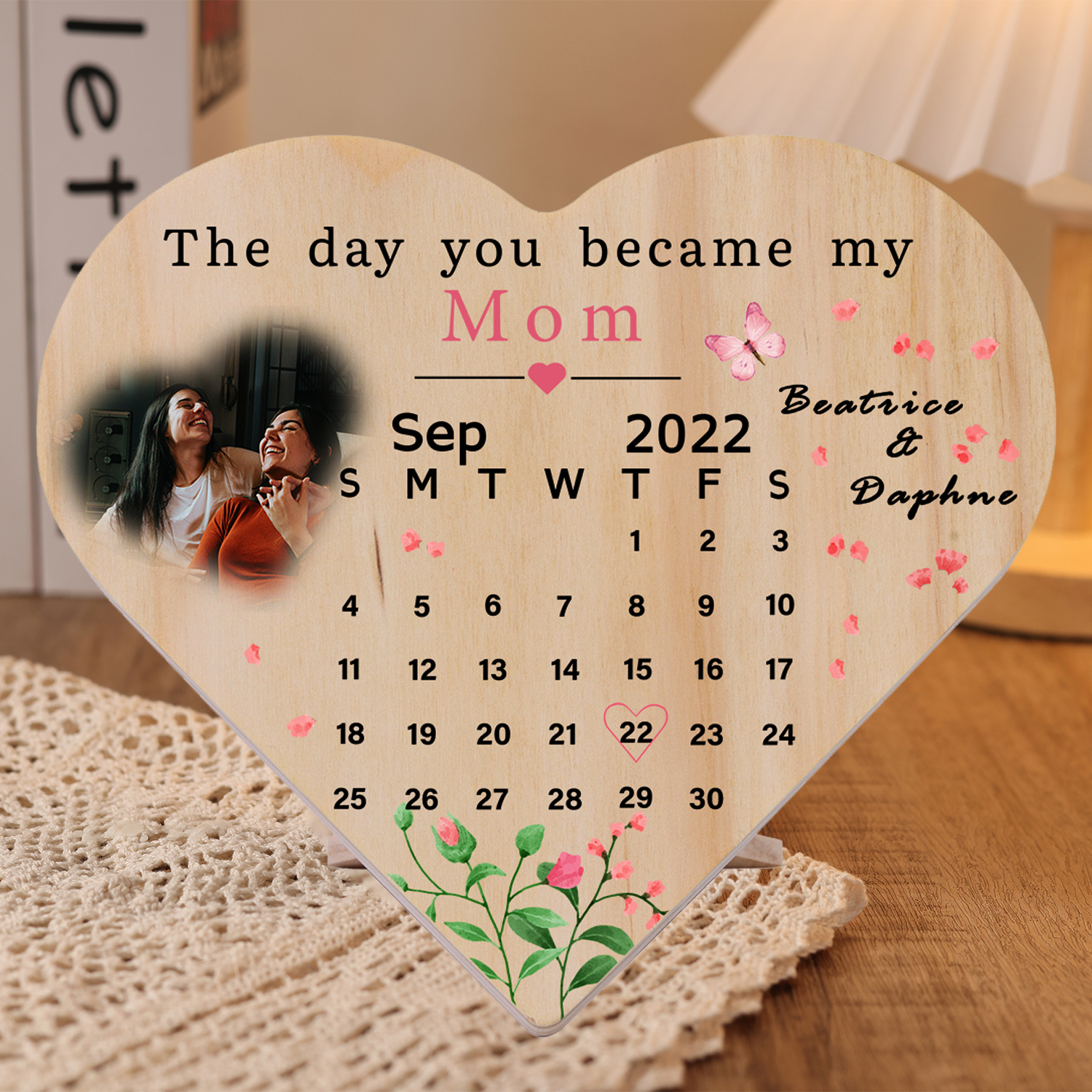 Personalised Photo Wooden Heart Keepsake Custom Date Desktop Ornament Anniversary Gifts-Jessemade AU