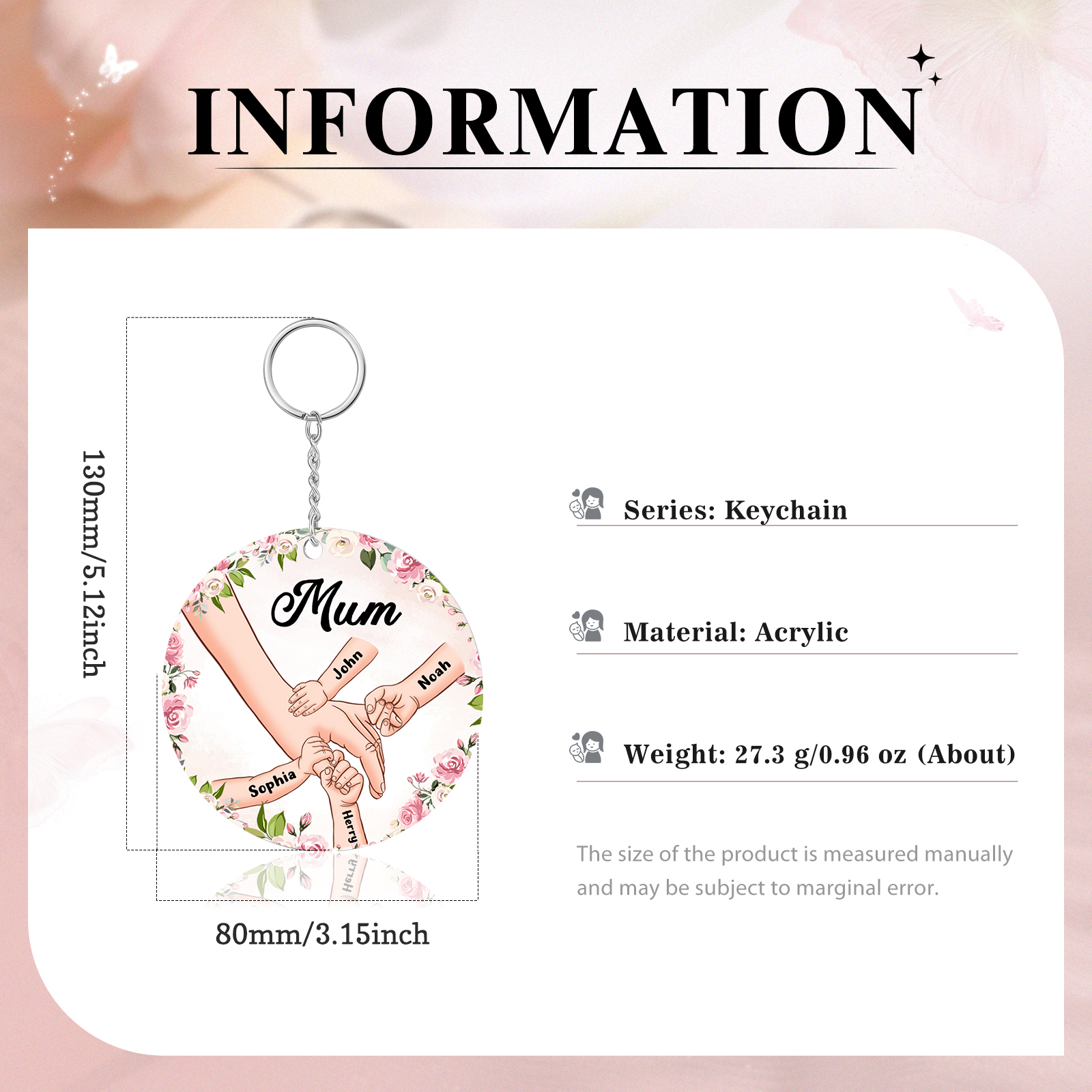 4 Names - Personalised Acrylic Keychain Custom 1 Text Holding Hands Family Hanging Ornaments Gift for Mum/Grandma-Jessemade AU