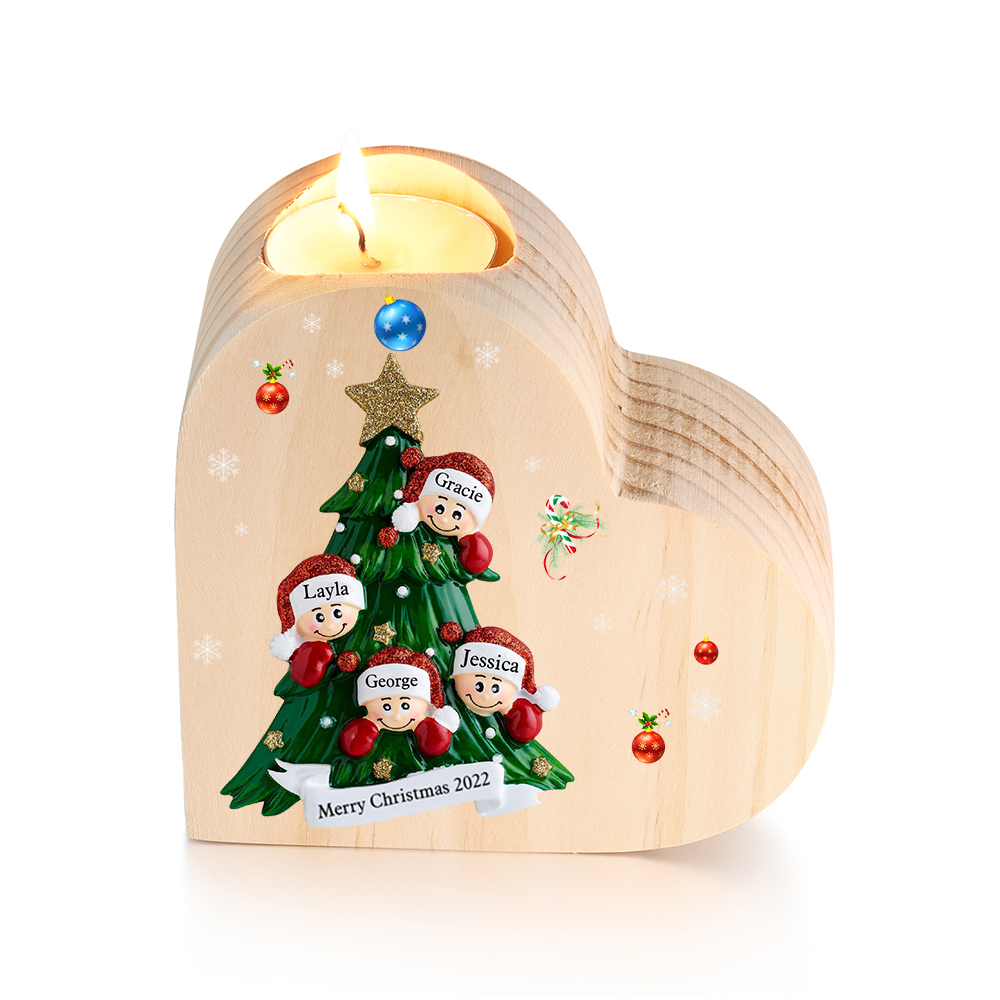 Heart-Shaped Christmas Candle Holder Engraved 4 Names Christmas Tree Candlesticks Personalised Gift for Family-Jessemade AU
