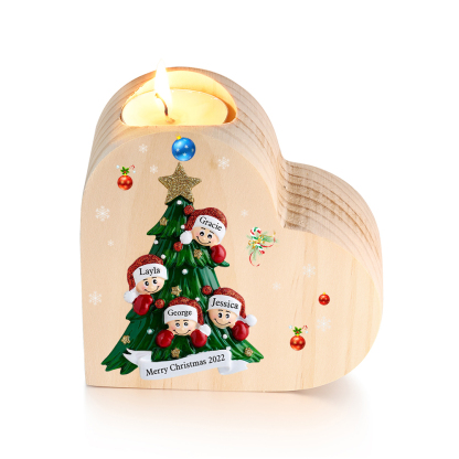 Heart-Shaped Christmas Candle Holder Engraved 4 Names Christmas Tree Candlesticks Personalised Gift for Family-Jessemade AU