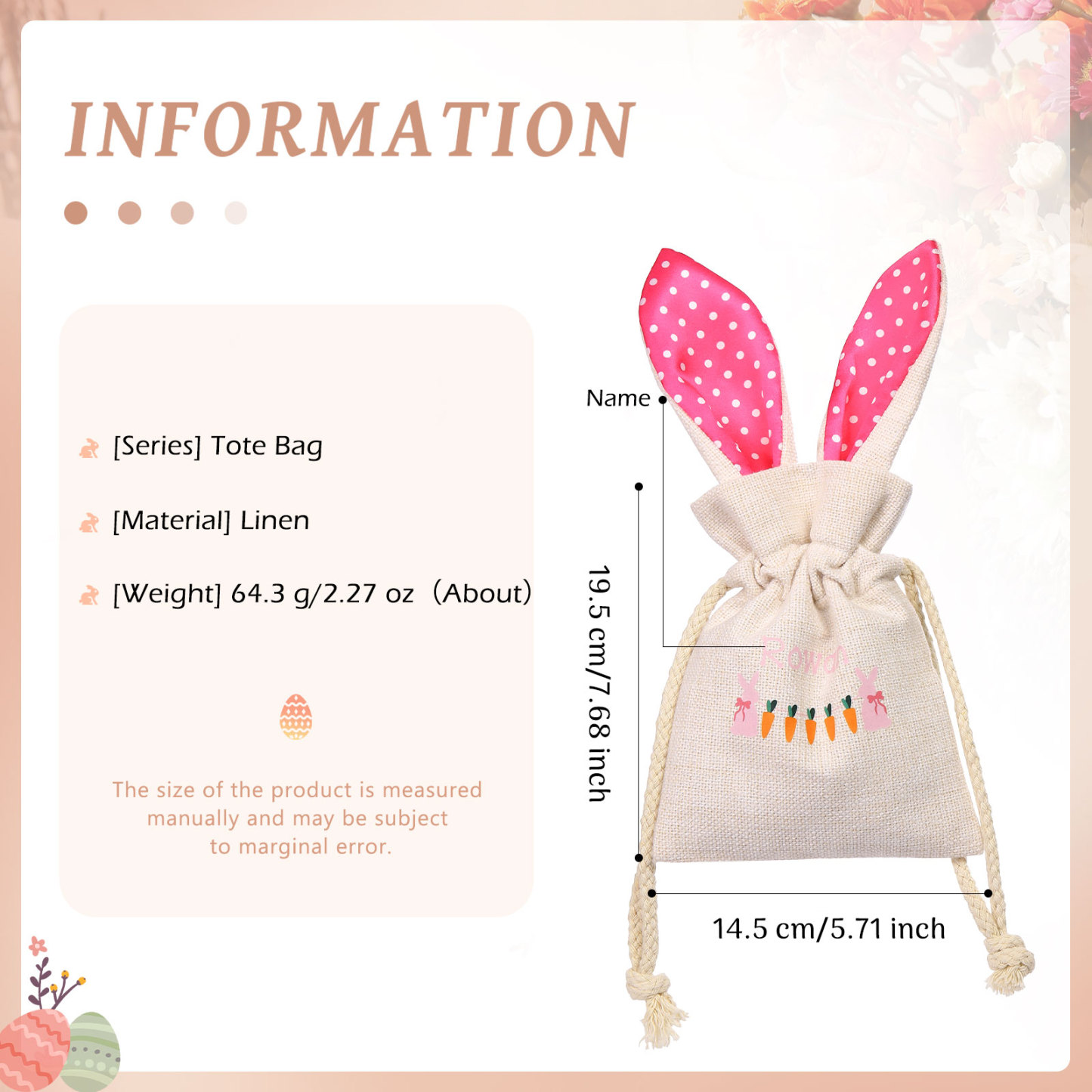 Personalised Bunny Tote Bag Customised with Name Bunny Drawstring Bag Easter Gifts-Jessemade AU