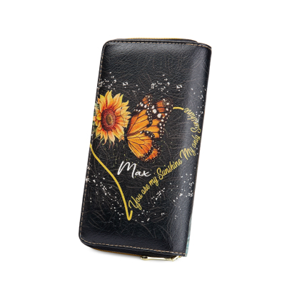 "You Are My Sunshine", Personalised Horse Leather Wallet Engraved 1 Photo Zip Wallet Long Purse Gifts for Her-Jessemade AU